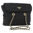 PRADA Quilted Chain Tote Bag Nylon Black Gold Auth bs31575-1