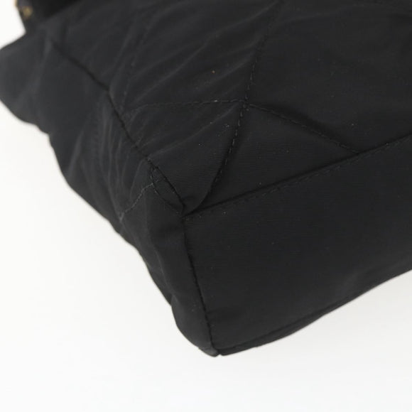 PRADA Quilted Chain Tote Bag Nylon Black Gold Auth bs31575