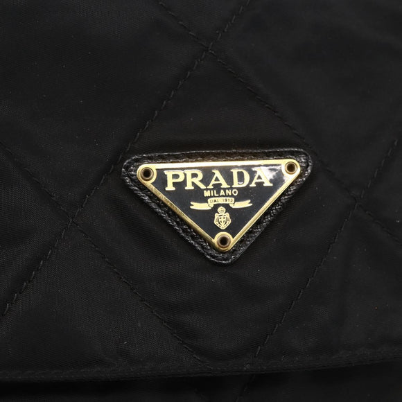 PRADA Quilted Chain Tote Bag Nylon Black Gold Auth bs31575