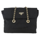 PRADA Quilted Chain Tote Bag Nylon Black Gold Auth bs31575-13