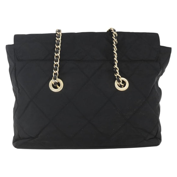 PRADA Quilted Chain Tote Bag Nylon Black Gold Auth bs31575