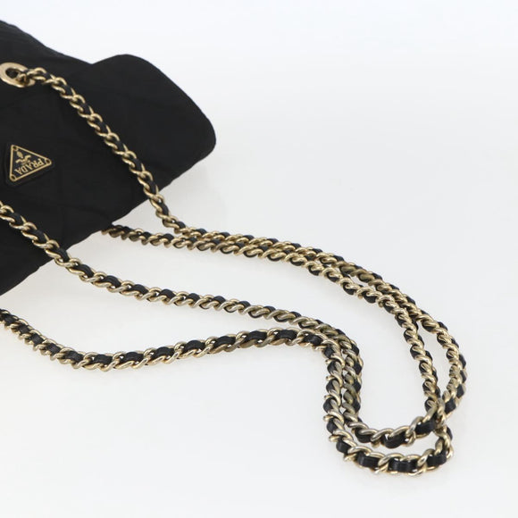 PRADA Quilted Chain Tote Bag Nylon Black Gold Auth bs31575