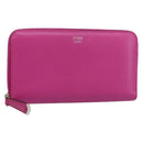 FENDI Zip Around Long Wallet Leather Pink Navy Auth bs31576-1