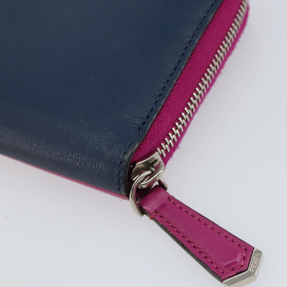 FENDI Zip Around Long Wallet Leather Pink Navy Auth bs31576