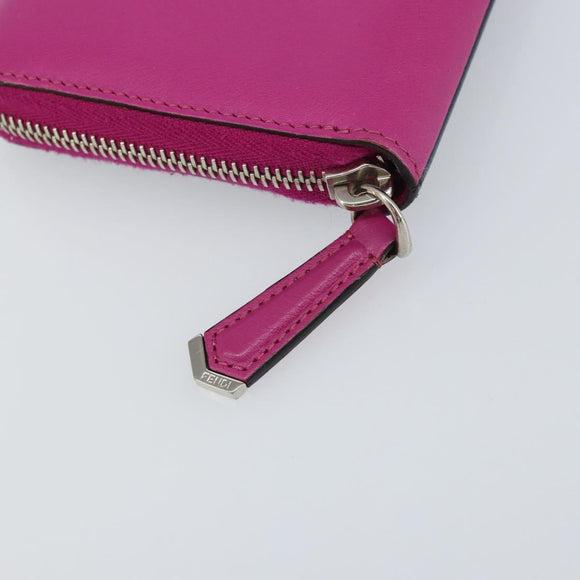 FENDI Zip Around Long Wallet Leather Pink Navy Auth bs31576