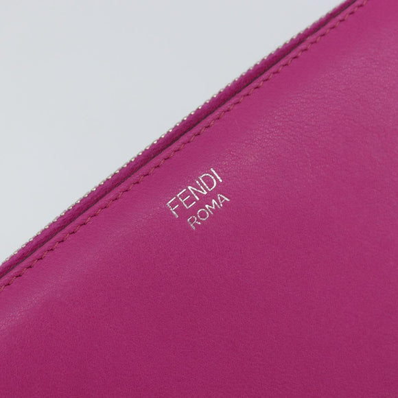 FENDI Zip Around Long Wallet Leather Pink Navy Auth bs31576
