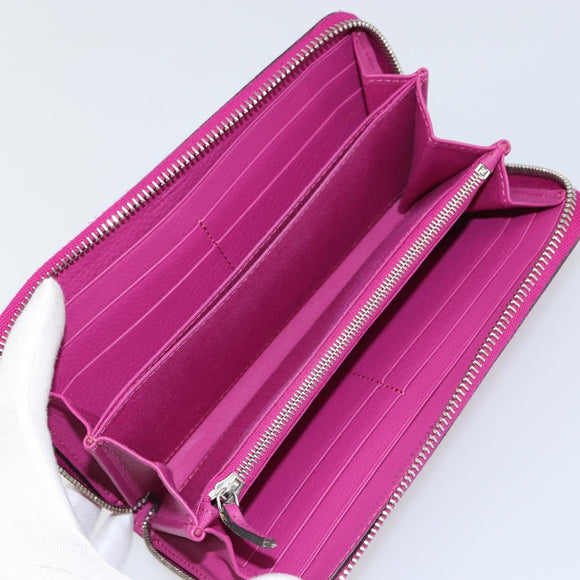 FENDI Zip Around Long Wallet Leather Pink Navy Auth bs31576