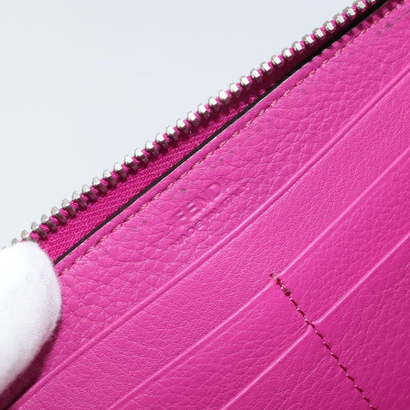FENDI Zip Around Long Wallet Leather Pink Navy Auth bs31576