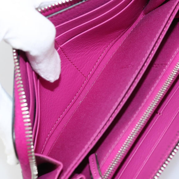 FENDI Zip Around Long Wallet Leather Pink Navy Auth bs31576