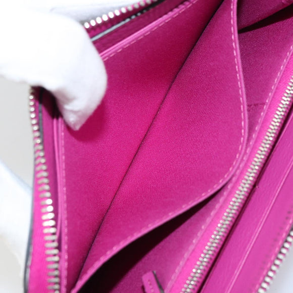 FENDI Zip Around Long Wallet Leather Pink Navy Auth bs31576