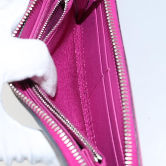 FENDI Zip Around Long Wallet Leather Pink Navy Auth bs31576