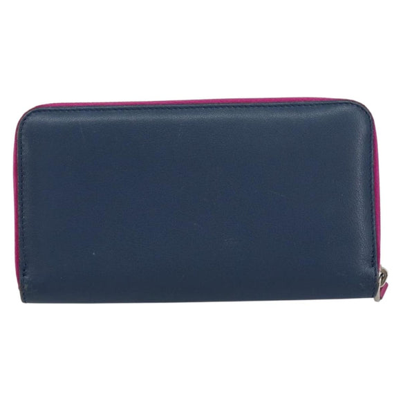 FENDI Zip Around Long Wallet Leather Pink Navy Auth bs31576