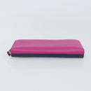FENDI Zip Around Long Wallet Leather Pink Navy Auth bs31576-6