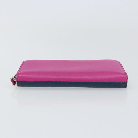 FENDI Zip Around Long Wallet Leather Pink Navy Auth bs31576
