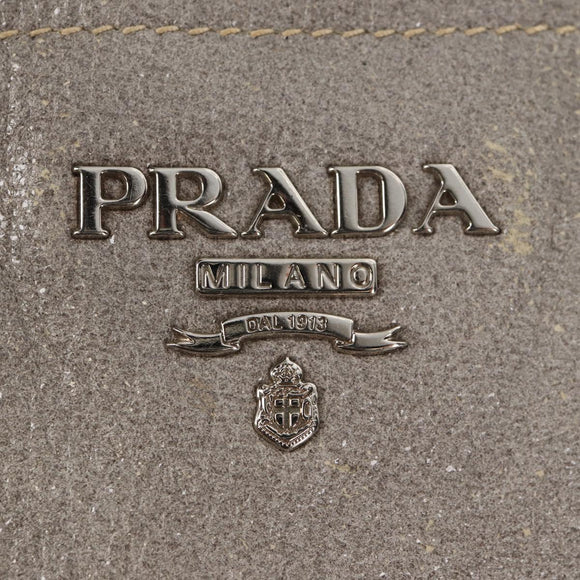 PRADA Tote Bag Leather 2way Gray Silver Auth bs31577