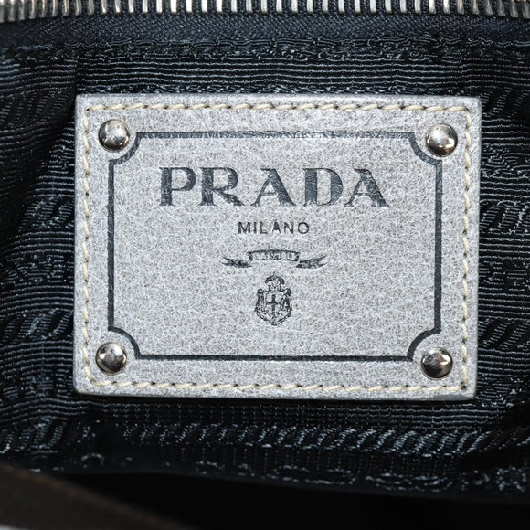 PRADA Tote Bag Leather 2way Gray Silver Auth bs31577