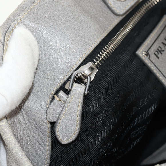 PRADA Tote Bag Leather 2way Gray Silver Auth bs31577
