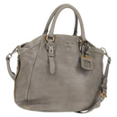 PRADA Tote Bag Leather 2way Gray Silver Auth bs31577-1