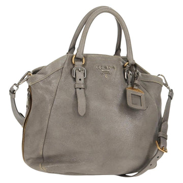 PRADA Tote Bag Leather 2way Gray Silver Auth bs31577