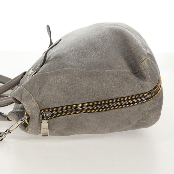 PRADA Tote Bag Leather 2way Gray Silver Auth bs31577