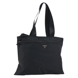 PRADA Tote Bag Nylon Black Silver Auth bs31578