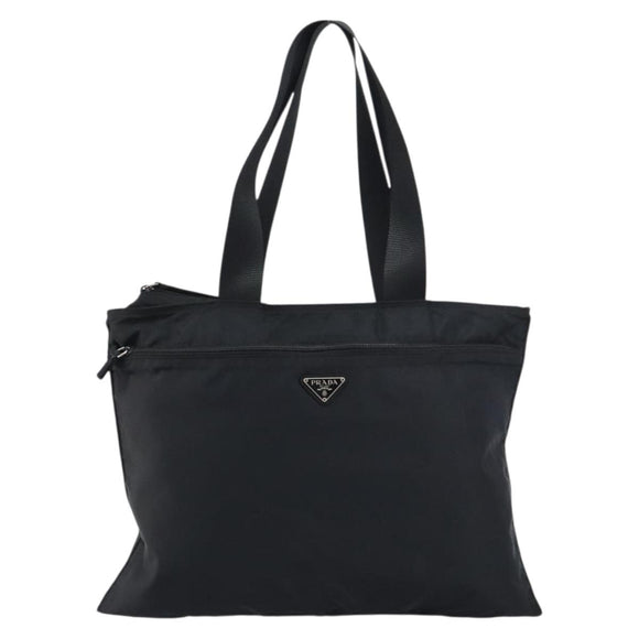 PRADA Tote Bag Nylon Black Silver Auth bs31578