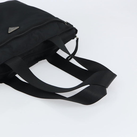 PRADA Tote Bag Nylon Black Silver Auth bs31578