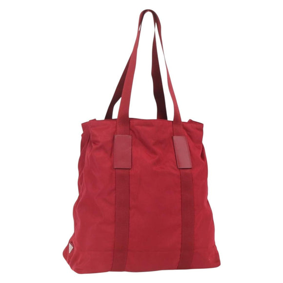PRADA Tote Bag Nylon Red Silver Auth bs31579