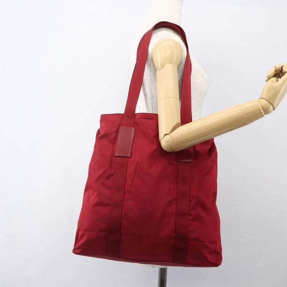 PRADA Tote Bag Nylon Red Silver Auth bs31579