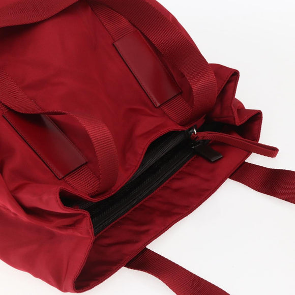 PRADA Tote Bag Nylon Red Silver Auth bs31579