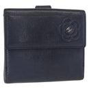 CHANEL Camelia Wallet Leather Navy Silver CC Auth bs31580-1