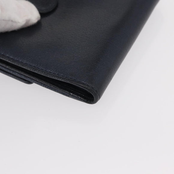 CHANEL Camelia Wallet Leather Navy Silver CC Auth bs31580
