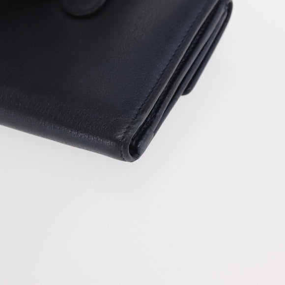 CHANEL Camelia Wallet Leather Navy Silver CC Auth bs31580