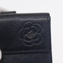 CHANEL Camelia Wallet Leather Navy Silver CC Auth bs31580-17