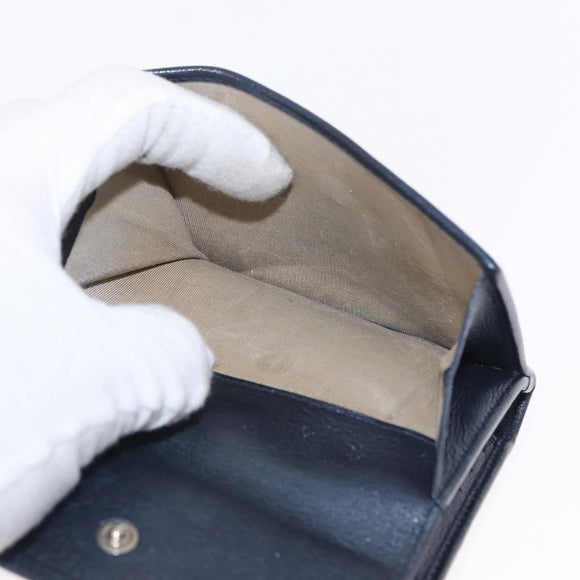 CHANEL Camelia Wallet Leather Navy Silver CC Auth bs31580