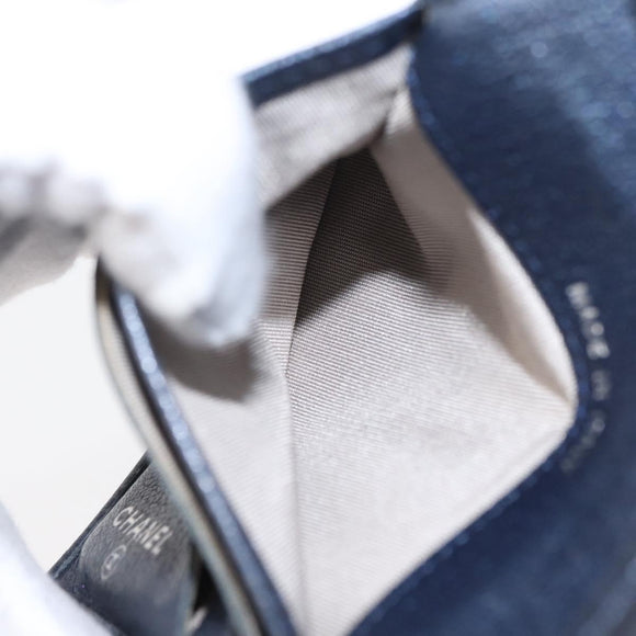 CHANEL Camelia Wallet Leather Navy Silver CC Auth bs31580