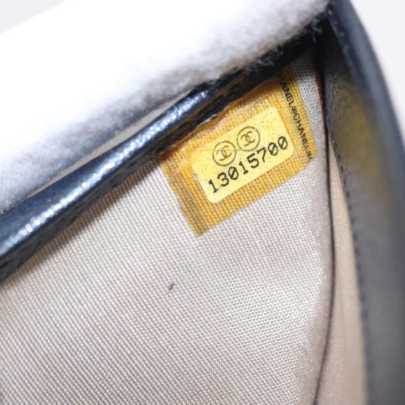 CHANEL Camelia Wallet Leather Navy Silver CC Auth bs31580