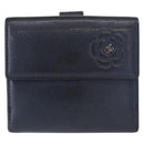 CHANEL Camelia Wallet Leather Navy Silver CC Auth bs31580-13