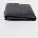 CHANEL Camelia Wallet Leather Navy Silver CC Auth bs31580-4