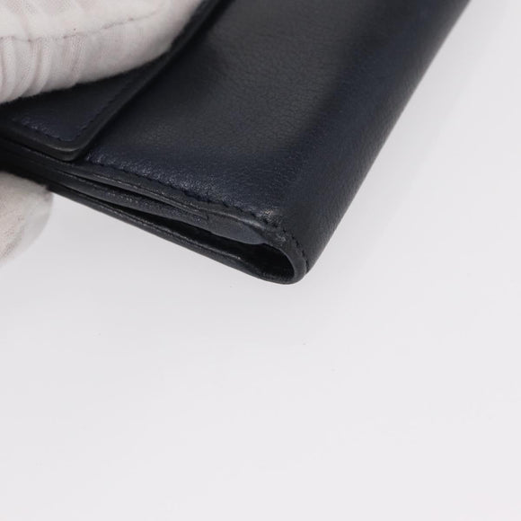 CHANEL Camelia Wallet Leather Navy Silver CC Auth bs31580