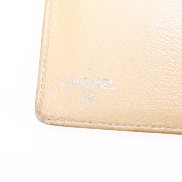 CHANEL Camelia Wallet Leather Beige CC Auth bs31581