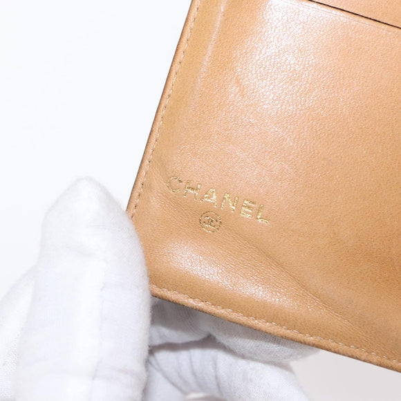 CHANEL COCO Mark Long Wallet Caviar Skin Beige Gold CC Auth bs31582
