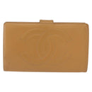 CHANEL COCO Mark Long Wallet Caviar Skin Beige Gold CC Auth bs31582-13