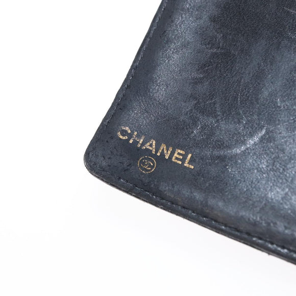 CHANEL Long Wallet Caviar Skin Black Gold CC Auth bs31583