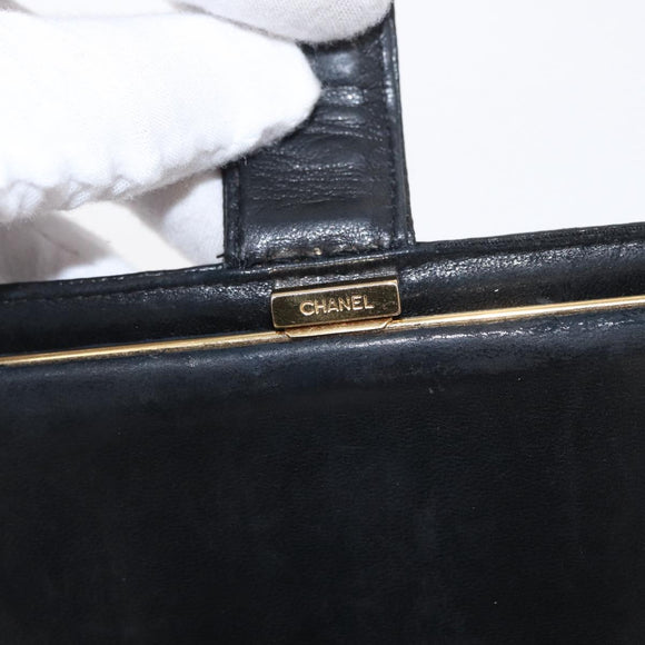 CHANEL Long Wallet Caviar Skin Black Gold CC Auth bs31583