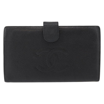 CHANEL Long Wallet Caviar Skin Black Gold CC Auth bs31583 - 0