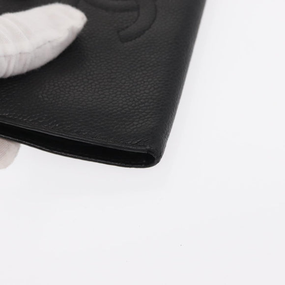 CHANEL Long Wallet Caviar Skin Black Gold CC Auth bs31583