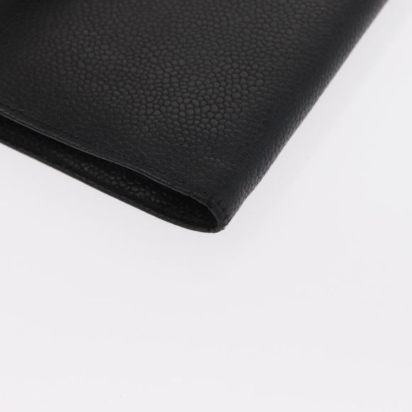 CHANEL COCO Mark Long Wallet Caviar Skin Black Gold CC Auth bs31584