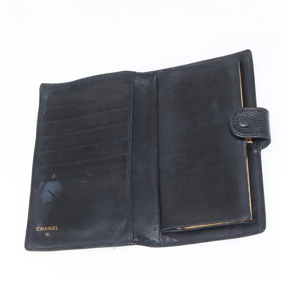 CHANEL COCO Lange Geldbörse Kaviarleder Schwarz Gold CC Auth bs31584
