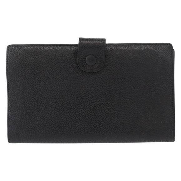 CHANEL COCO Mark Long Wallet Caviar Skin Black Gold CC Auth bs31584